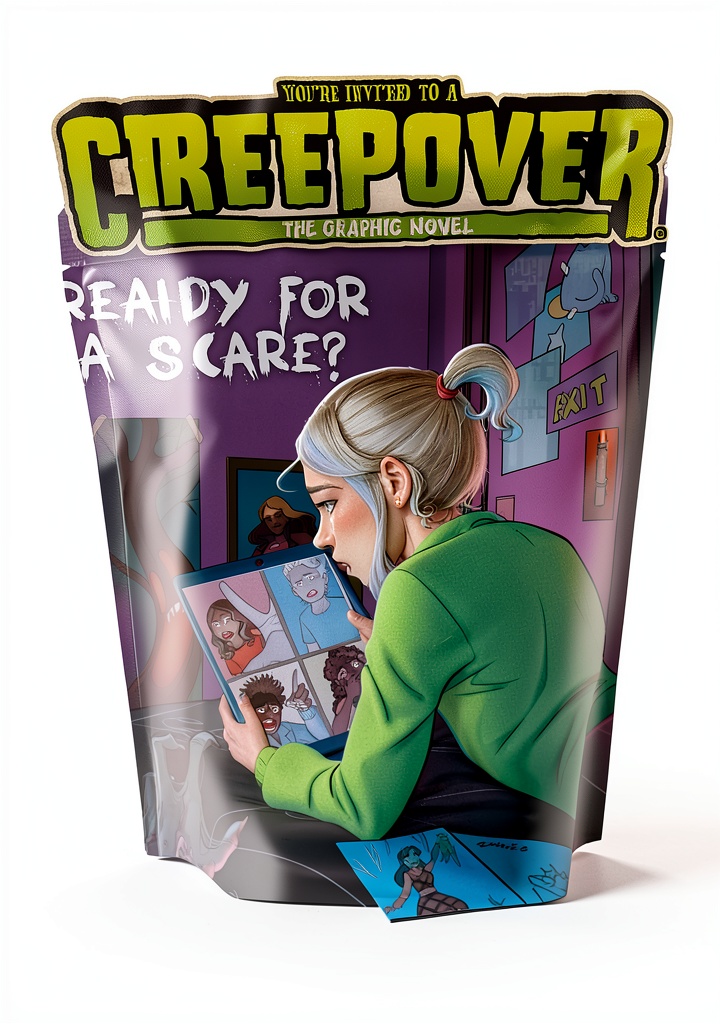Installing Creepover Graphic Novel Book 3 Haunted Adventure by Simon Spotlight on a wooden desk