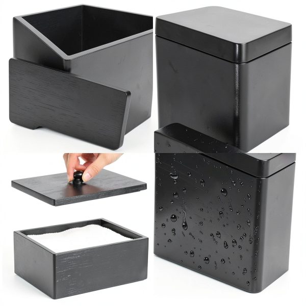 Disposable Face Towel Holder Wooden Facial Towel Storage Box with Lid for XL Black Bathroom Counter Organizer for Makeup Remover Wipes Vanity Travel Essentials-2