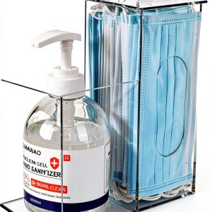 SEANADO Face Mask Dispenser and Hand Sanitizer Holder Stand Wall Mount or Countertop, Hygiene Station with 2 Compartment Clear Box Dispenser for Disposable Masks, Hairnets-0