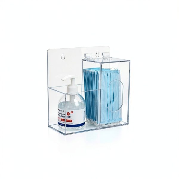 SEANADO Face Mask Dispenser and Hand Sanitizer Holder Stand Wall Mount or Countertop, Hygiene Station with 2 Compartment Clear Box Dispenser for Disposable Masks, Hairnets-6