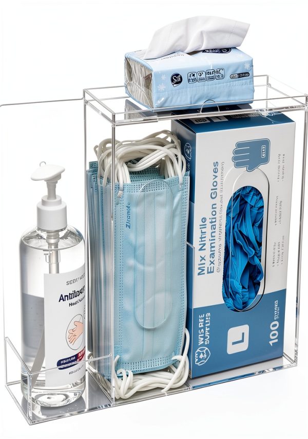 Face Mask Dispenser SEANADO Three Compartment Clear Wall or Tabletop-0