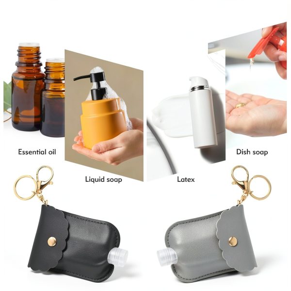 Reusable Hand Sanitizer Holder TLIFOS Leather Keychain – Grey & Black-6