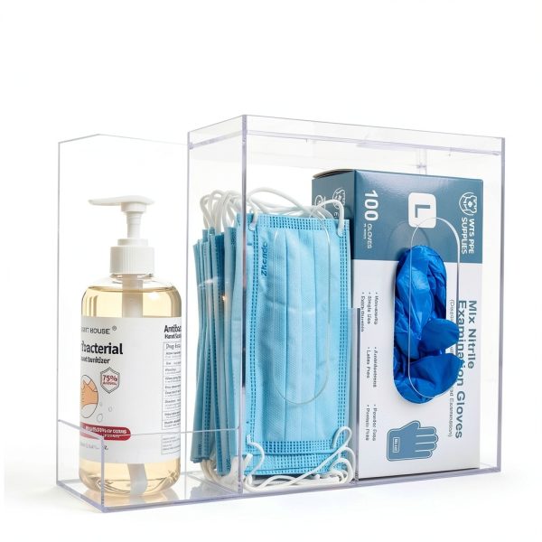 Face Mask Dispenser SEANADO Three Compartment Clear Wall or Tabletop-3
