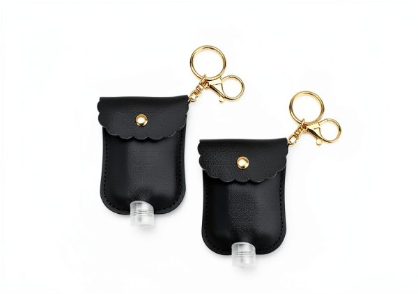 Reusable Hand Sanitizer Holder TLIFOS Leather Keychain – Grey & Black-4