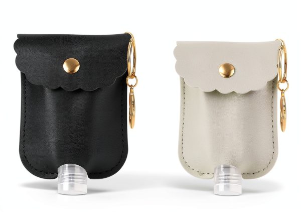 Reusable Hand Sanitizer Holder TLIFOS Leather Keychain – Grey & Black-1