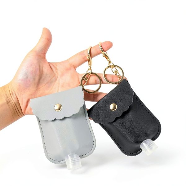Reusable Hand Sanitizer Holder TLIFOS Leather Keychain – Grey & Black-2