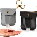 Reusable Hand Sanitizer Holder TLIFOS Leather Keychain – Grey & Black-0