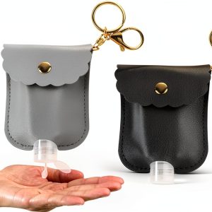 Reusable Hand Sanitizer Holder TLIFOS Leather Keychain – Grey & Black-0
